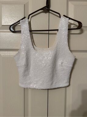 Commando White Sequin Crop Tank Top